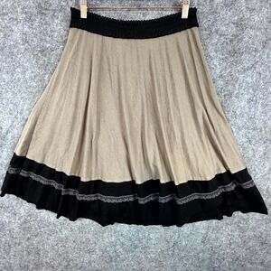 Paniz A-Line Skirt Womens Large Tan Black 90s Noir Office Siren Y2K Lace Trim